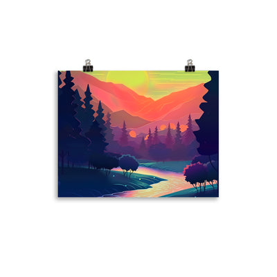 Berge, Fluss, Sonnenuntergang - Malerei - Premium Poster (glänzend) berge xxx 27.9 x 35.6 cm