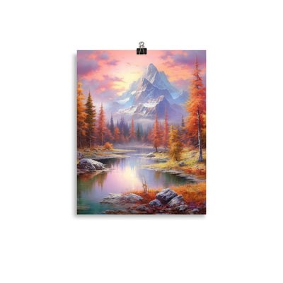 Landschaftsmalerei - Berge, Bäume, Bergsee und Herbstfarben - Premium Poster (glänzend) berge xxx 27.9 x 35.6 cm