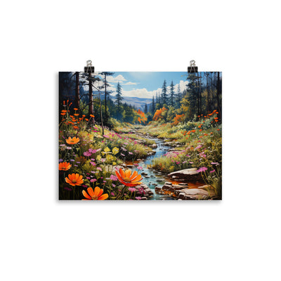 Berge, schöne Blumen und Bach im Wald - Premium Poster (glänzend) berge xxx 27.9 x 35.6 cm