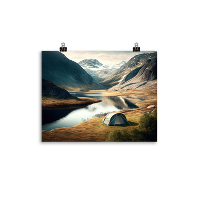 Zelt, Berge und Bergsee - Premium Poster (glänzend) camping xxx 27.9 x 35.6 cm