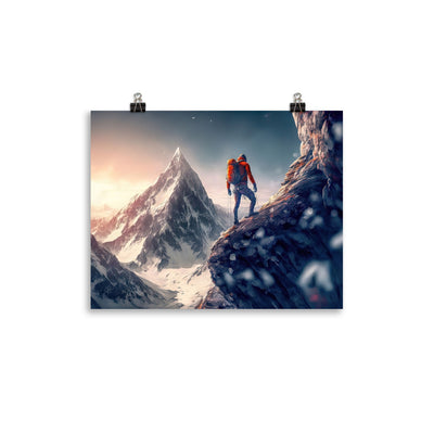 Bergsteiger auf Berg - Epische Malerei - Premium Poster (glänzend) klettern xxx 27.9 x 35.6 cm