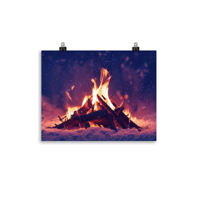 Lagerfeuer im Winter - Campingtrip Foto - Premium Poster (glänzend) camping xxx 27.9 x 35.6 cm