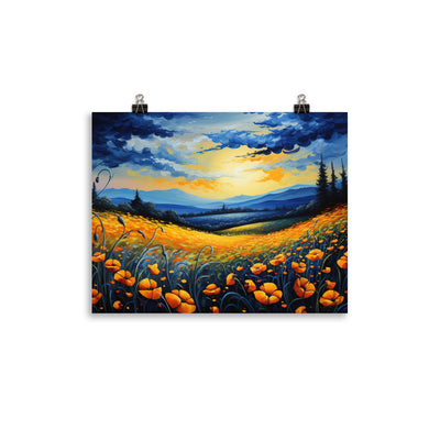 Berglandschaft mit schönen gelben Blumen - Landschaftsmalerei - Premium Poster (glänzend) berge xxx 27.9 x 35.6 cm