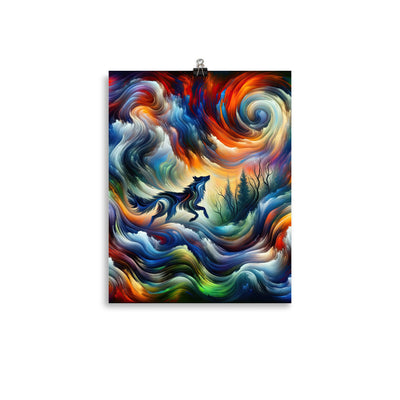 Alpen Abstraktgemälde mit Wolf Silhouette in lebhaften Farben (AN) - Premium Poster (glänzend) xxx yyy zzz 27.9 x 35.6 cm
