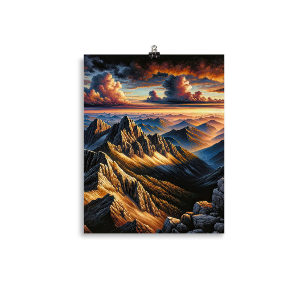 Alpen in Abenddämmerung: Acrylgemälde mit beleuchteten Berggipfeln - Premium Poster (glänzend) berge xxx yyy zzz 27.9 x 35.6 cm