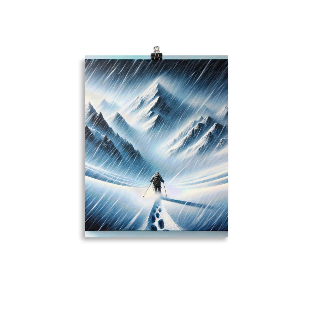 Wanderer und Bergsteiger im Schneesturm: Acrylgemälde der Alpen - Premium Poster (glänzend) wandern xxx yyy zzz 27.9 x 35.6 cm