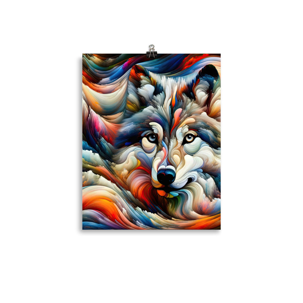 Abstrakte Kunst der Alpen mit einem Wolf. Chaotischer Tanz aus Farben und Formen. Surreale Landschaft (AN) - Premium Luster Photo Paper xxx yyy zzz 27.9 x 35.6 cm