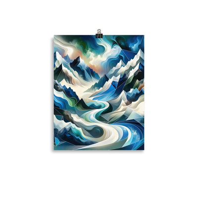 Abstrakte Kunst der Alpen, die geometrische Formen verbindet, um Berggipfel, Täler und Flüsse im Schnee darzustellen. . - Premium Luster berge xxx yyy zzz 27.9 x 35.6 cm