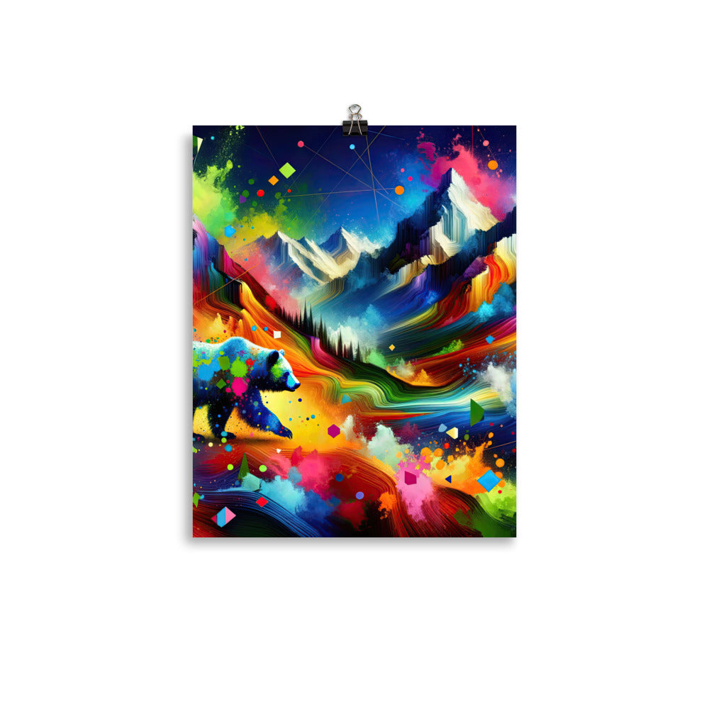 Neonfarbener Alpen Bär in abstrakten geometrischen Formen - Premium Poster (glänzend) camping xxx yyy zzz 27.9 x 35.6 cm