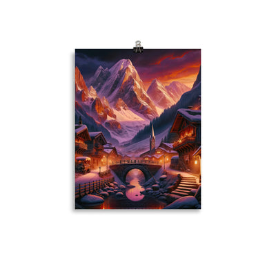 Magische Alpenstunde: Digitale Kunst mit warmem Himmelsschein über schneebedeckte Berge - Premium Poster (glänzend) berge xxx yyy zzz 27.9 x 35.6 cm