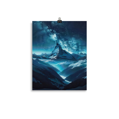 Winterabend in den Bergen: Digitale Kunst mit Sternenhimmel - Premium Poster (glänzend) berge xxx yyy zzz 27.9 x 35.6 cm