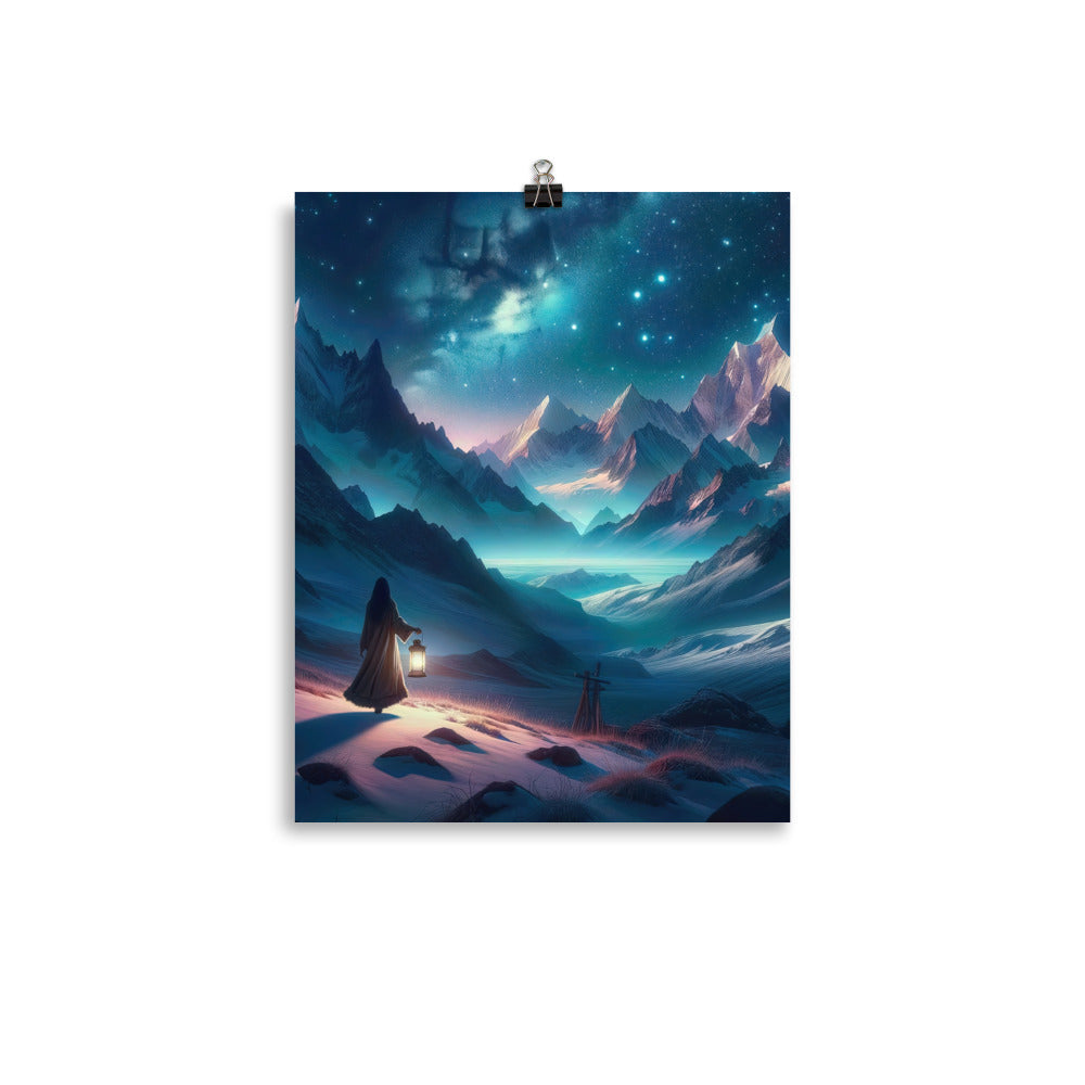 Stille Alpennacht: Digitale Kunst mit Gipfeln und Sternenteppich - Premium Poster (glänzend) wandern xxx yyy zzz 27.9 x 35.6 cm