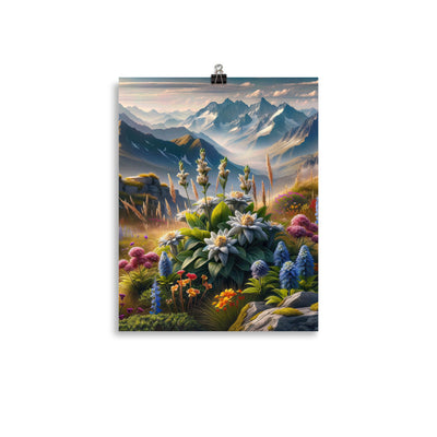 Alpine Flora: Digitales Kunstwerk mit lebendigen Blumen - Premium Poster (glänzend) berge xxx yyy zzz 27.9 x 35.6 cm
