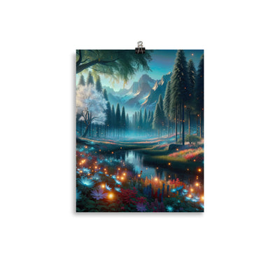 Ätherischer Alpenwald: Digitale Darstellung mit leuchtenden Bäumen und Blumen - Premium Poster (glänzend) camping xxx yyy zzz 27.9 x 35.6 cm