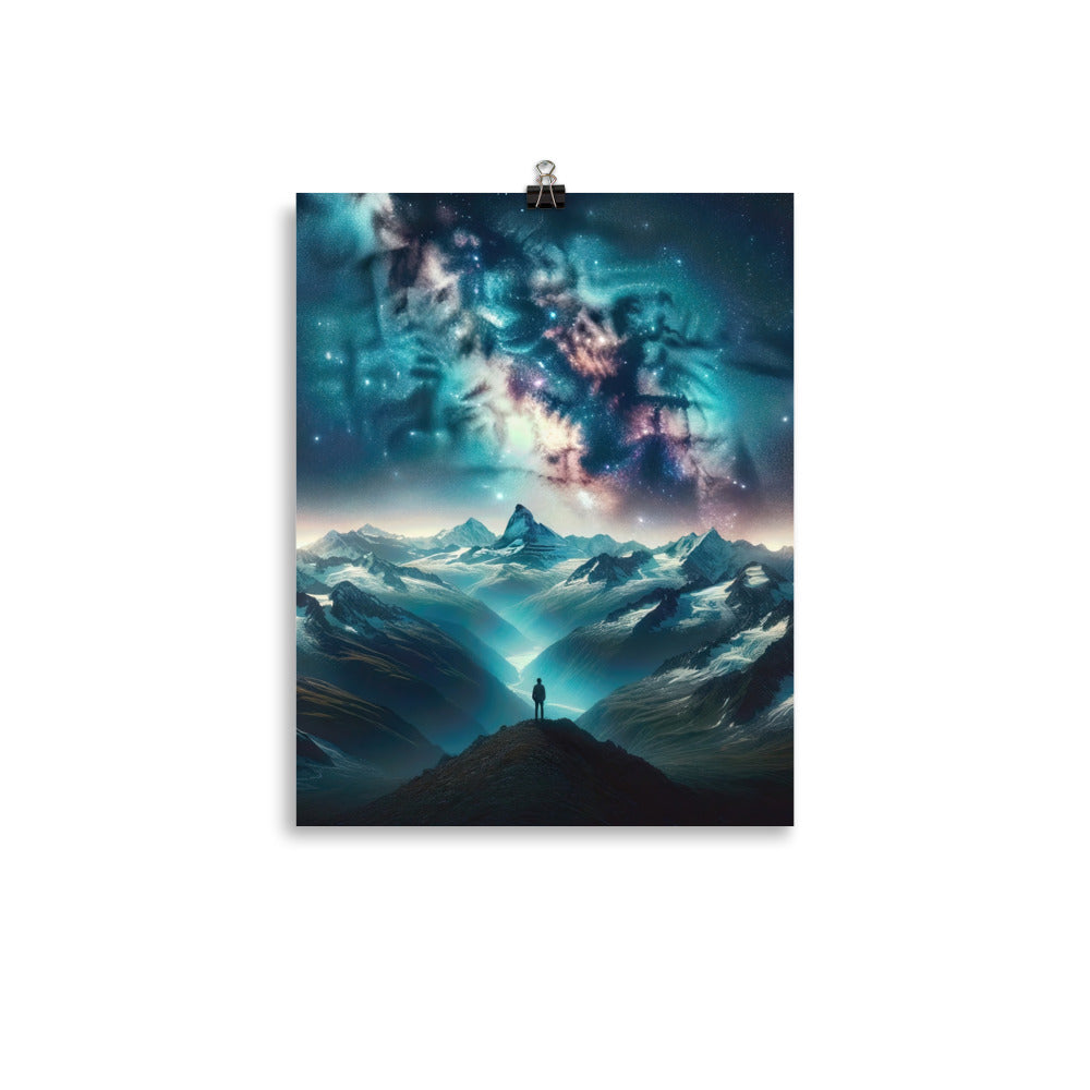 Alpennacht mit Milchstraße: Digitale Kunst mit Bergen und Sternenhimmel - Premium Poster (glänzend) wandern xxx yyy zzz 27.9 x 35.6 cm