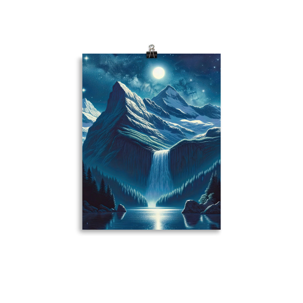 Legendäre Alpennacht, Mondlicht-Berge unter Sternenhimmel - Premium Poster (glänzend) berge xxx yyy zzz 27.9 x 35.6 cm