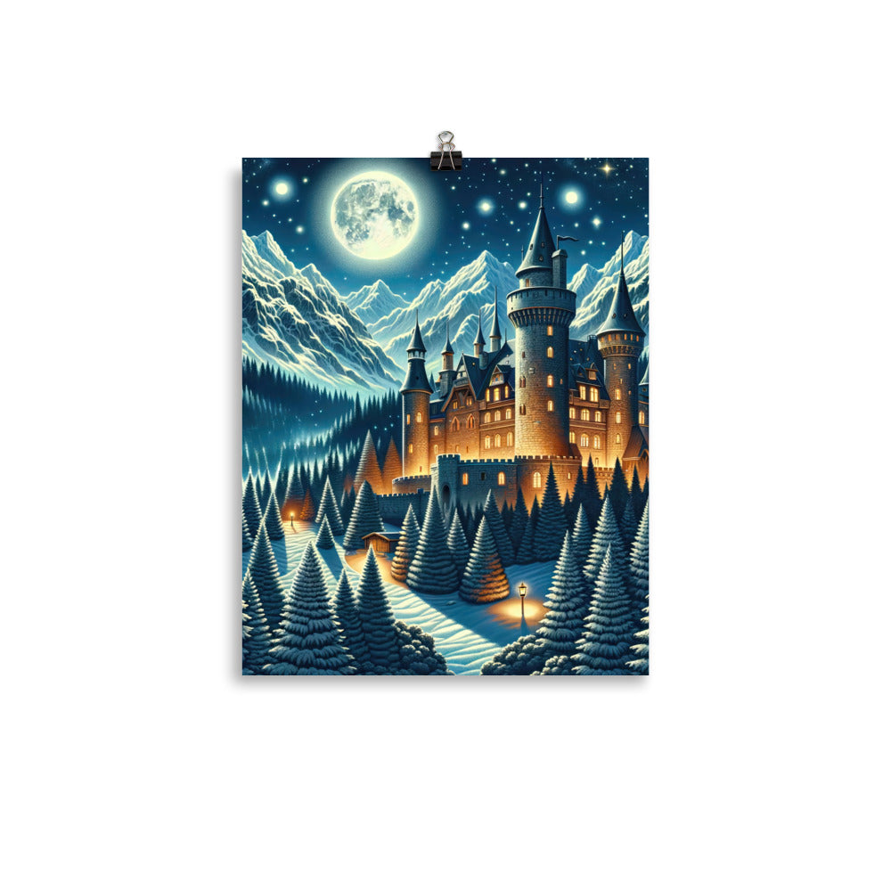 Mondhelle Schlossnacht in den Alpen, sternenklarer Himmel - Premium Poster (glänzend) berge xxx yyy zzz 27.9 x 35.6 cm