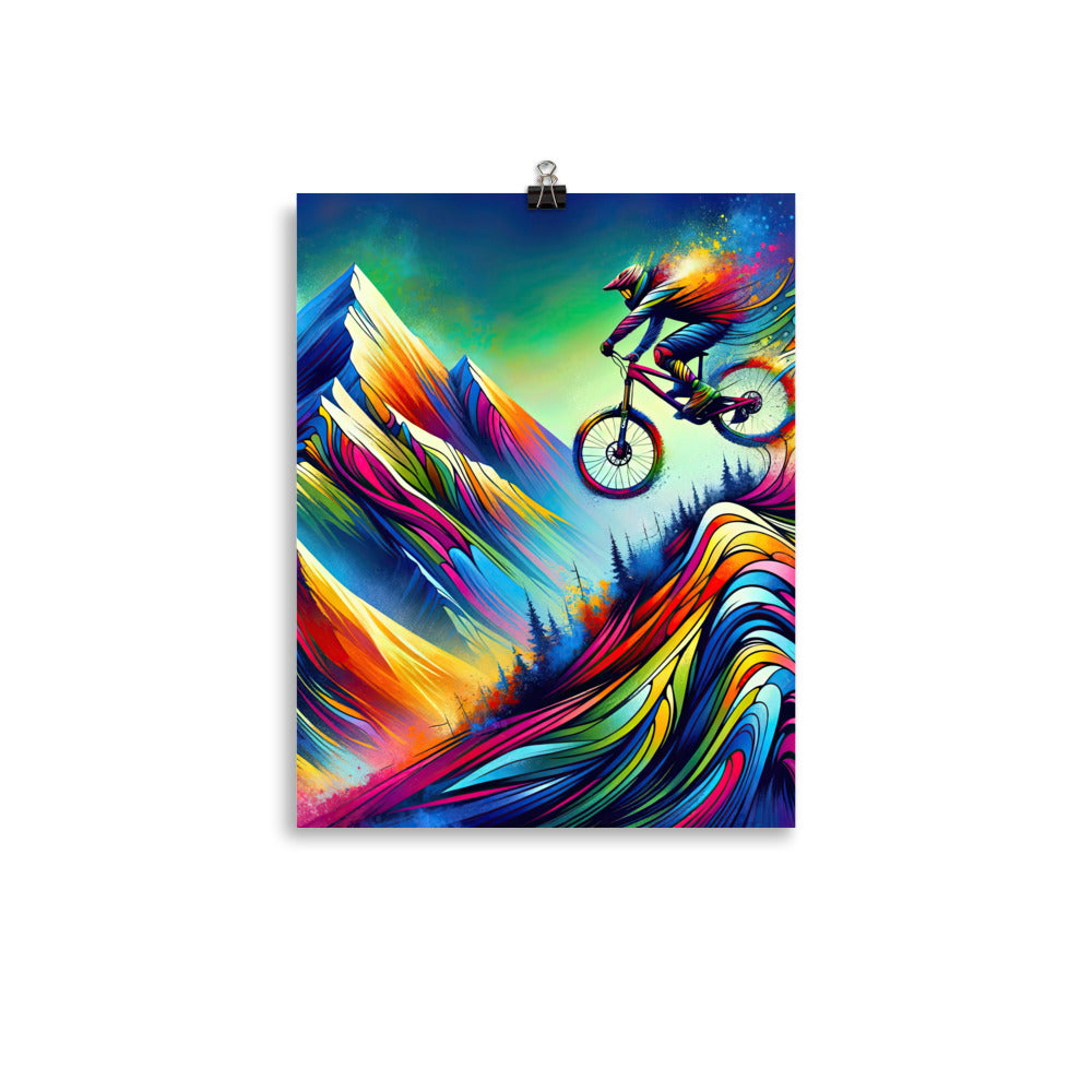 Mountainbiker in farbenfroher Alpenkulisse mit abstraktem Touch (M) - Premium Poster (glänzend) xxx yyy zzz 27.9 x 35.6 cm