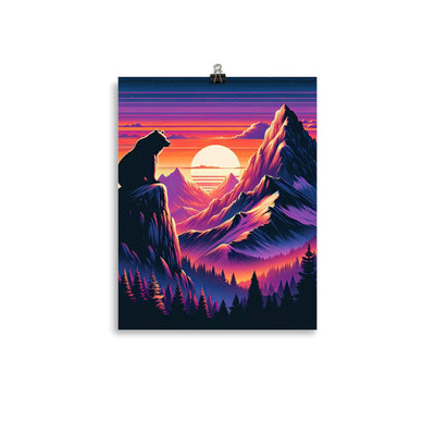 Alpen-Sonnenuntergang mit Bär auf Hügel, warmes Himmelsfarbenspiel - Premium Poster (glänzend) camping xxx yyy zzz 27.9 x 35.6 cm