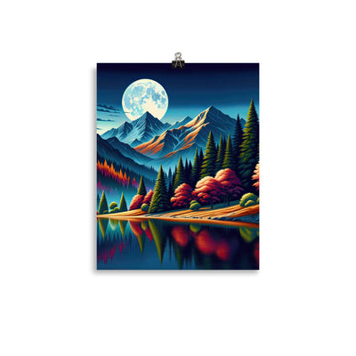 Ruhiger Herbstabend in den Alpen, grün-rote Berge - Premium Poster (glänzend) berge xxx yyy zzz 27.9 x 35.6 cm