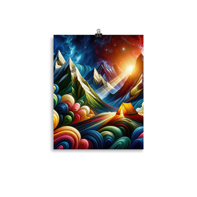 Abstrakte Bergwelt in lebendigen Farben mit Zelt - Premium Poster (glänzend) camping xxx yyy zzz 27.9 x 35.6 cm