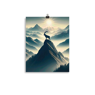 Morgendlicher Steinbock auf Alpengipfel, steile Berghänge - Premium Poster (glänzend) berge xxx yyy zzz 27.9 x 35.6 cm
