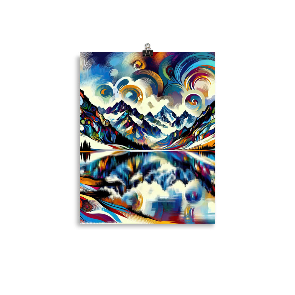 Alpensee im Zentrum eines abstrakt-expressionistischen Alpen-Kunstwerks - Premium Poster (glänzend) berge xxx yyy zzz 27.9 x 35.6 cm