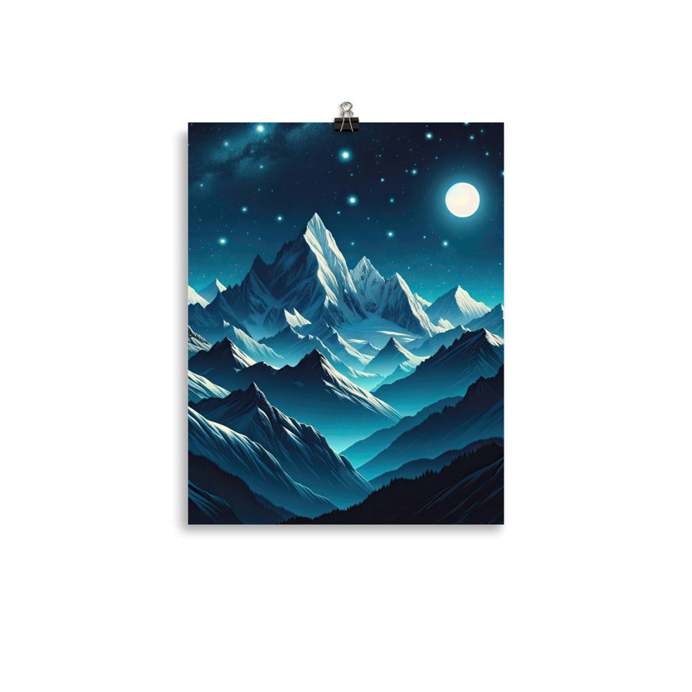 Sternenklare Nacht über den Alpen, Vollmondschein auf Schneegipfeln - Premium Poster (glänzend) berge xxx yyy zzz 27.9 x 35.6 cm