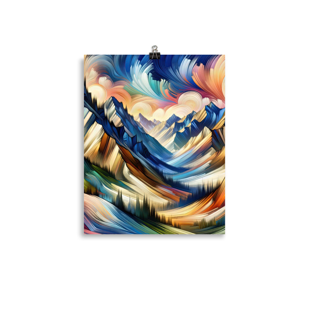 Alpen in abstrakter Expressionismus-Manier, wilde Pinselstriche - Premium Poster (glänzend) berge xxx yyy zzz 27.9 x 35.6 cm