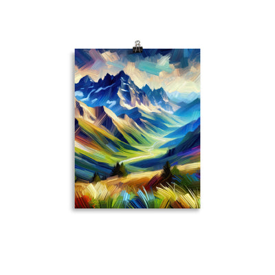 Impressionistische Alpen, lebendige Farbtupfer und Lichteffekte - Premium Poster (glänzend) berge xxx yyy zzz 27.9 x 35.6 cm