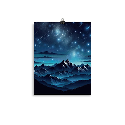 Alpen unter Sternenhimmel mit glitzernden Sternen und Meteoren - Premium Poster (glänzend) berge xxx yyy zzz 27.9 x 35.6 cm
