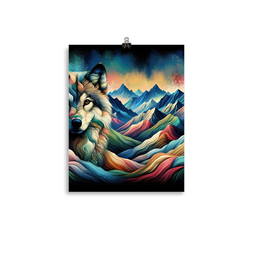 Traumhaftes Alpenpanorama mit Wolf in wechselnden Farben und Mustern (AN) - Premium Poster (glänzend) xxx yyy zzz 27.9 x 35.6 cm