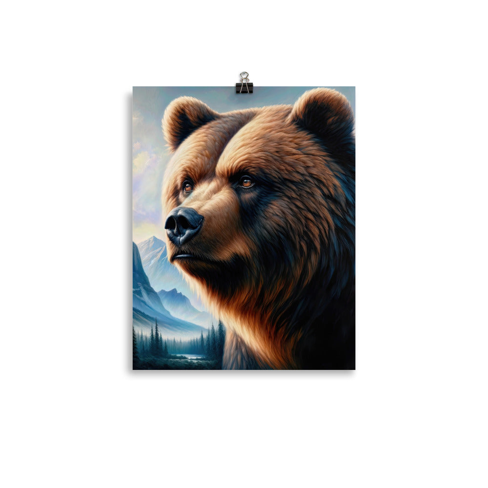 Ölgemälde, das das Gesicht eines starken realistischen Bären einfängt. Porträt - Premium Poster (glänzend) camping xxx yyy zzz 27.9 x 35.6 cm