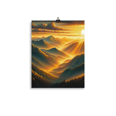 Ölgemälde der Berge in der goldenen Stunde, Sonnenuntergang über warmer Landschaft - Premium Poster (glänzend) berge xxx yyy zzz 27.9 x 35.6 cm