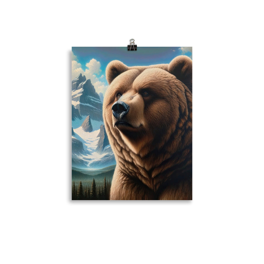 Realistisches Ölgemälde eines männlichen Bären in den Bergen mit Fokus auf Stärke und Schärfe - Premium Poster (glänzend) camping xxx yyy zzz 27.9 x 35.6 cm