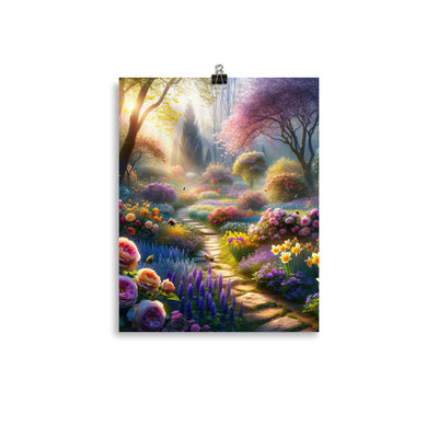 Foto einer Gartenszene im Frühling mit Weg durch blühende Rosen und Veilchen - Premium Poster (glänzend) camping xxx yyy zzz 27.9 x 35.6 cm