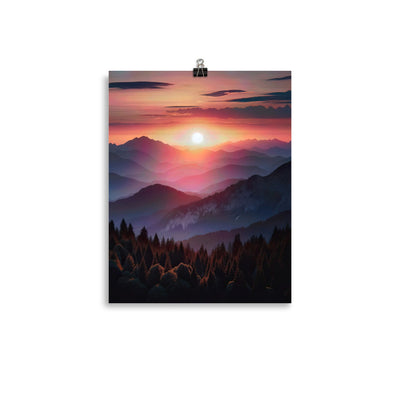 Foto der Alpenwildnis beim Sonnenuntergang, Himmel in warmen Orange-Tönen - Premium Poster (glänzend) berge xxx yyy zzz 27.9 x 35.6 cm