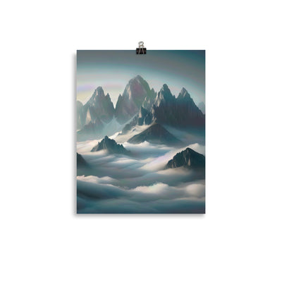 Foto eines nebligen Alpenmorgens, scharfe Gipfel ragen aus dem Nebel - Premium Poster (glänzend) berge xxx yyy zzz 27.9 x 35.6 cm