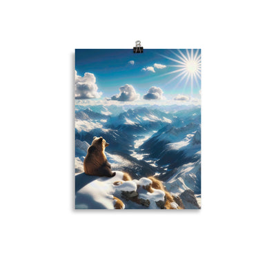 Foto der Alpen im Winter mit Bären auf dem Gipfel, glitzernder Neuschnee unter der Sonne - Premium Poster (glänzend) camping xxx yyy zzz 27.9 x 35.6 cm