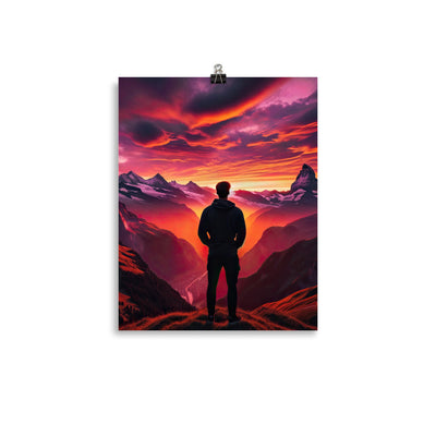 Foto der Schweizer Alpen im Sonnenuntergang, Himmel in surreal glänzenden Farbtönen - Premium Poster (glänzend) wandern xxx yyy zzz 27.9 x 35.6 cm