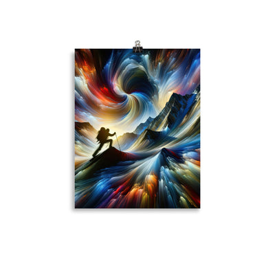 Foto der Alpen in abstrakten Farben mit Bergsteigersilhouette - Premium Poster (glänzend) wandern xxx yyy zzz 27.9 x 35.6 cm
