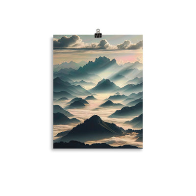 Foto der Alpen im Morgennebel, majestätische Gipfel ragen aus dem Nebel - Premium Poster (glänzend) berge xxx yyy zzz 27.9 x 35.6 cm
