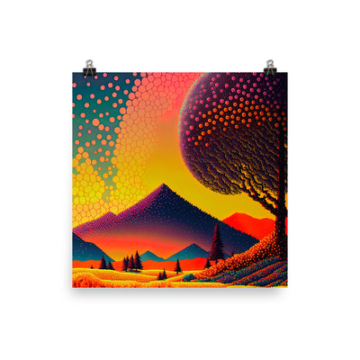 Berge und warme Farben - Punktkunst - Premium Poster (glänzend) berge xxx 30.5 x 30.5 cm