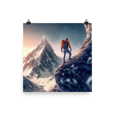 Bergsteiger auf Berg - Epische Malerei - Premium Poster (glänzend) klettern xxx 30.5 x 30.5 cm