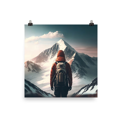 Wanderer von hinten vor einem Berg - Malerei - Premium Poster (glänzend) berge xxx 30.5 x 30.5 cm