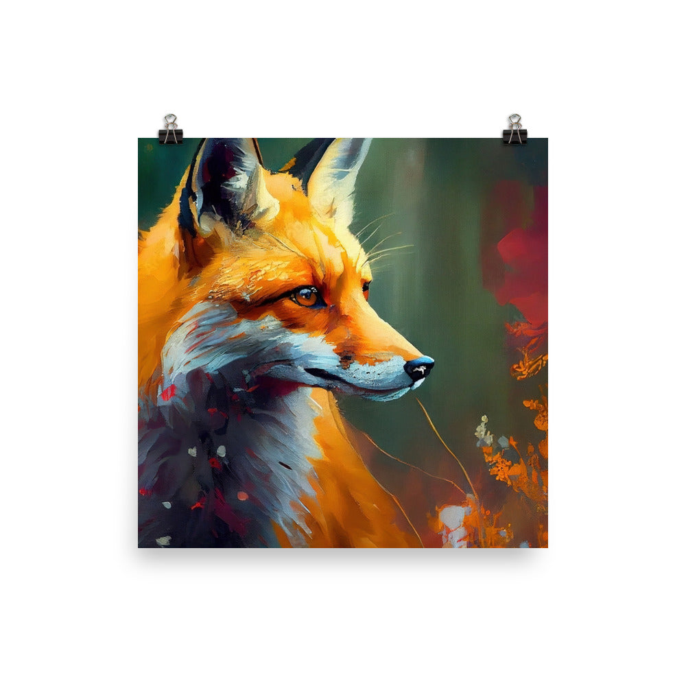 Fuchs - Ölmalerei - Schönes Kunstwerk - Premium Poster (glänzend) camping xxx 30.5 x 30.5 cm