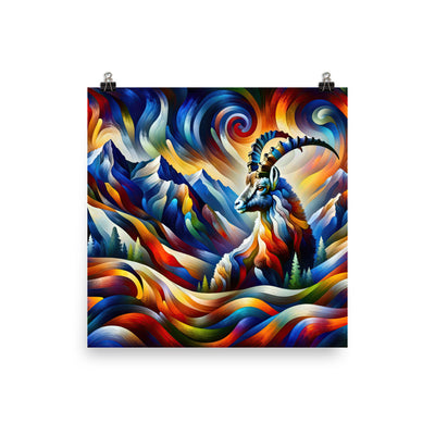 Alpiner Steinbock: Abstrakte Farbflut und lebendige Berge - Premium Poster (glänzend) berge xxx yyy zzz 30.5 x 30.5 cm