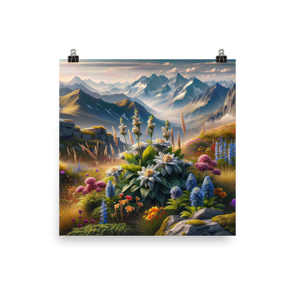 Alpine Flora: Digitales Kunstwerk mit lebendigen Blumen - Premium Poster (glänzend) berge xxx yyy zzz 30.5 x 30.5 cm