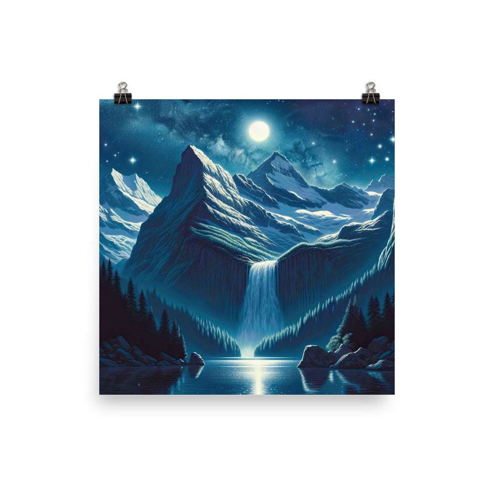 Legendäre Alpennacht, Mondlicht-Berge unter Sternenhimmel - Premium Poster (glänzend) berge xxx yyy zzz 30.5 x 30.5 cm