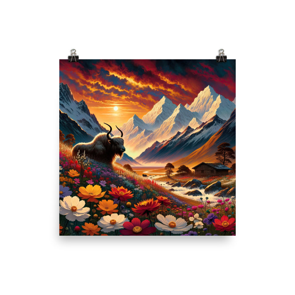 Magischer Alpenabend mit Hochlandkuh und goldener Sonnenkulisse - Premium Poster (glänzend) berge xxx yyy zzz 30.5 x 30.5 cm